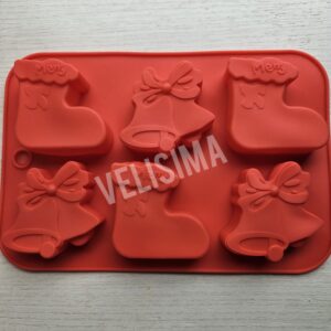 MOLDE DE SILICONA NAVIDAD BOTA Y CAMPANAS