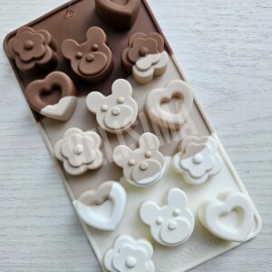 MOLDE DE SILICONA BOMBONES CORAZONES Y OSITOS